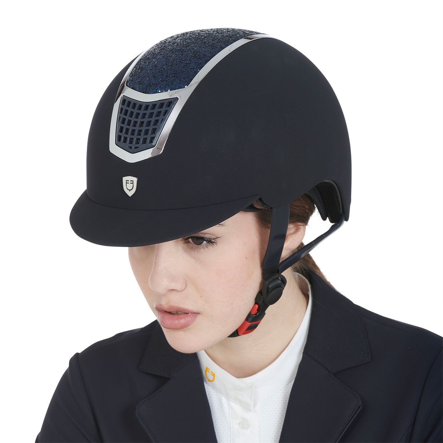 Gorra ultraligera de terciopelo con strass Equestro - Navy/Silver