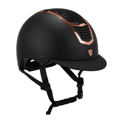 Casco con brillo homologación EN 1384-2023 Equestro - Black/Rose Gold