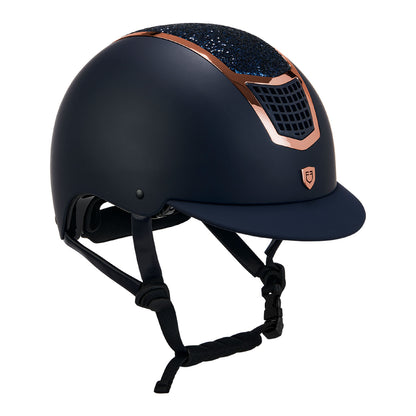 Casco con brillo homologación EN 1384-2023 Equestro - Navy/Rose Gold
