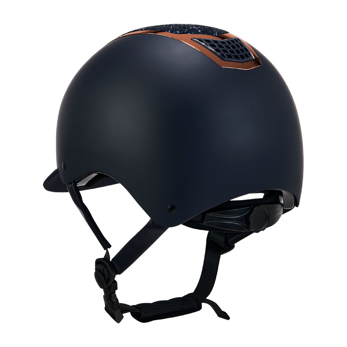 Casco con brillo homologación EN 1384-2023 Equestro - Navy/Rose Gold