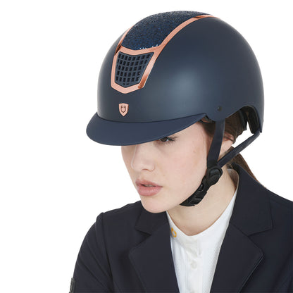 Casco con brillo homologación EN 1384-2023 Equestro - Navy/Rose Gold