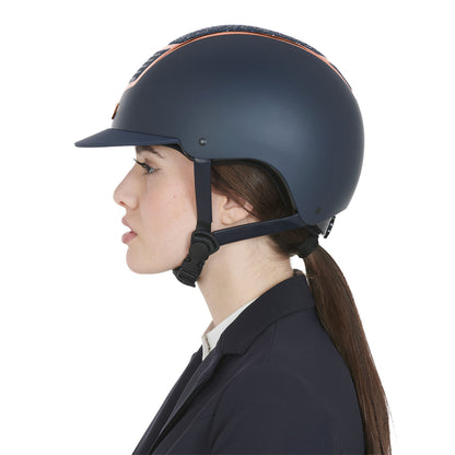 Casco con brillo homologación EN 1384-2023 Equestro - Navy/Rose Gold