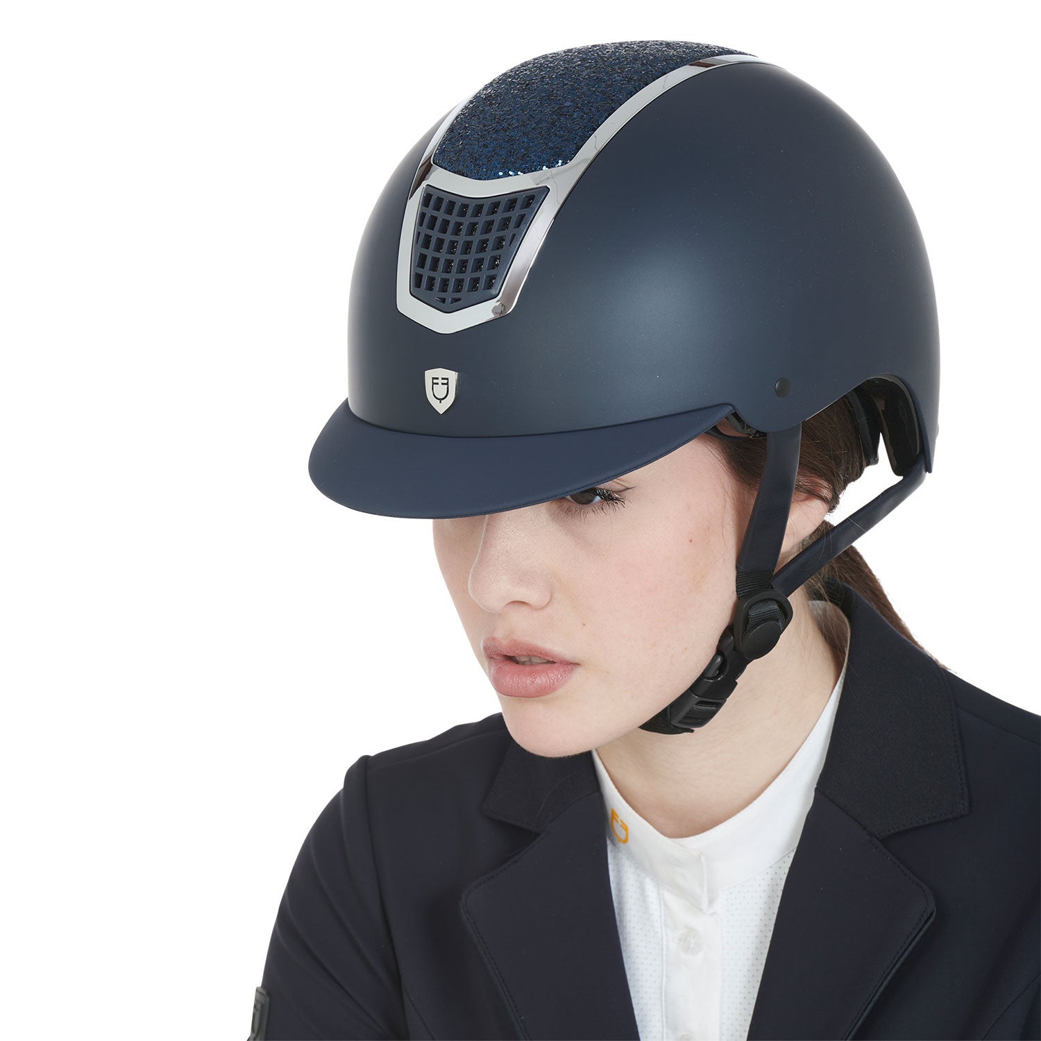 Casco con brillo homologación EN 1384-2023 Equestro - Navy/Silver