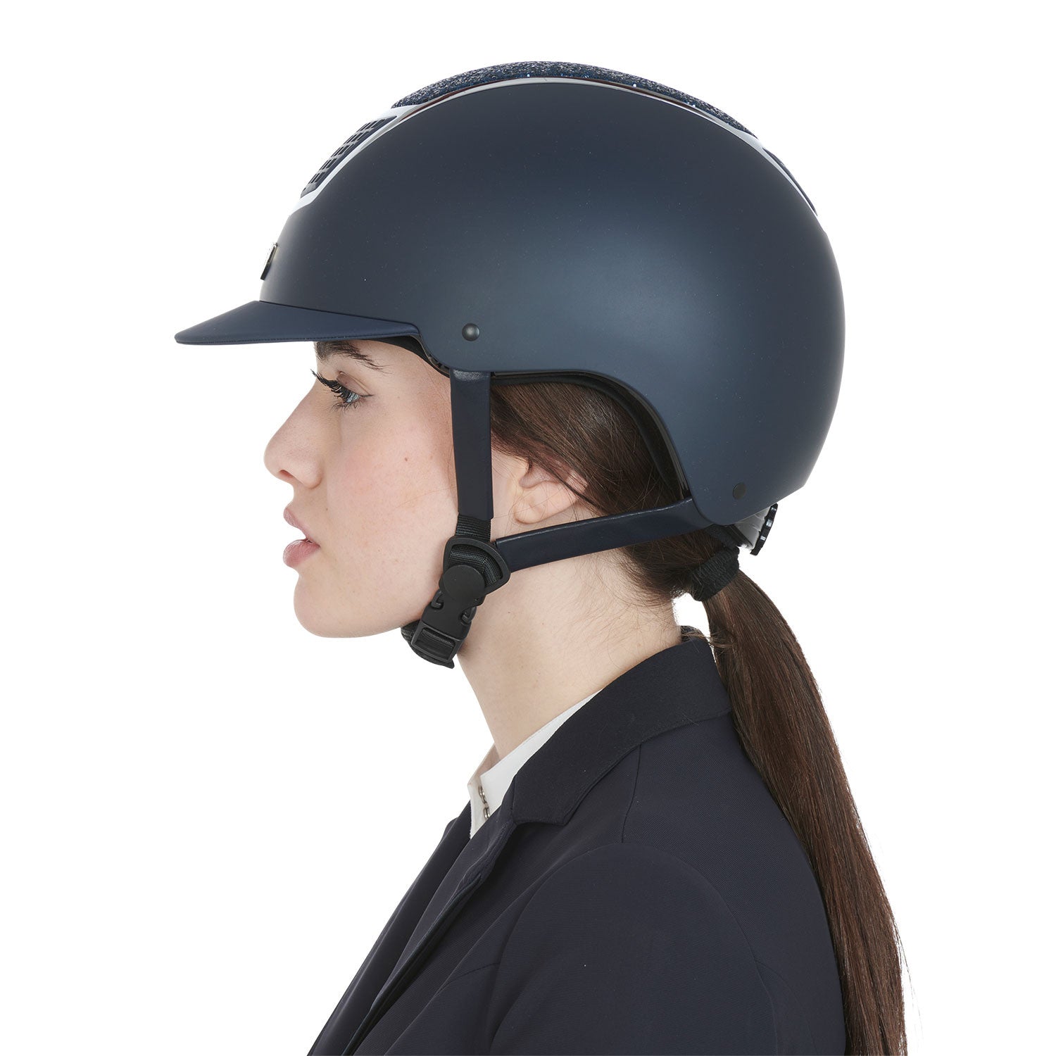 Casco con brillo homologación EN 1384-2023 Equestro - Navy/Silver