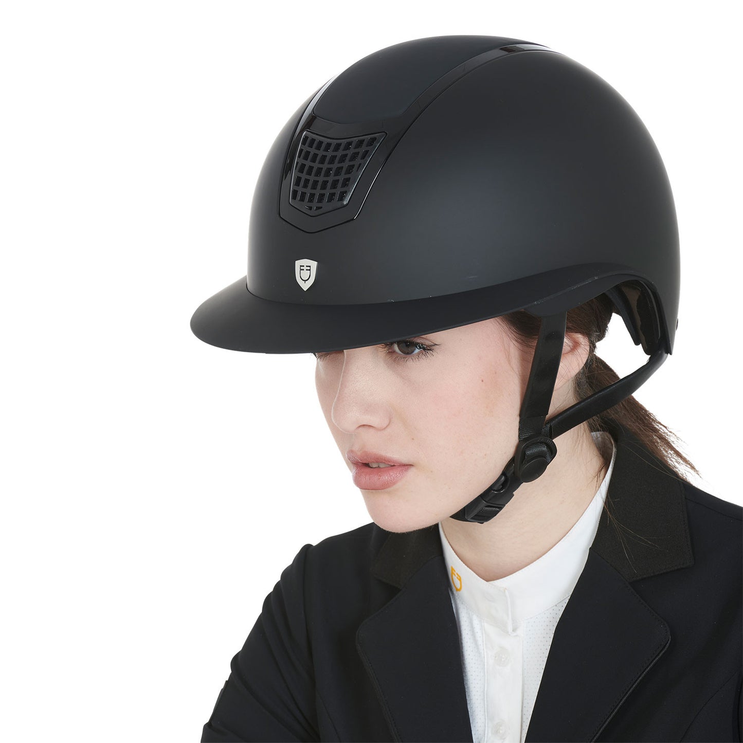 Gorra ultraligera de plástico opaco resistente con homologación EN 1384-2023 Equestro - Black/Black
