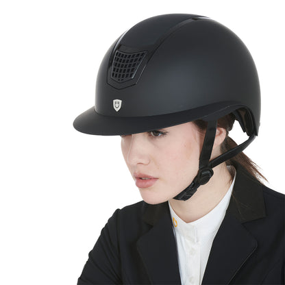 Gorra ultraligera de plástico opaco resistente con homologación EN 1384-2023 Equestro - Black/Black