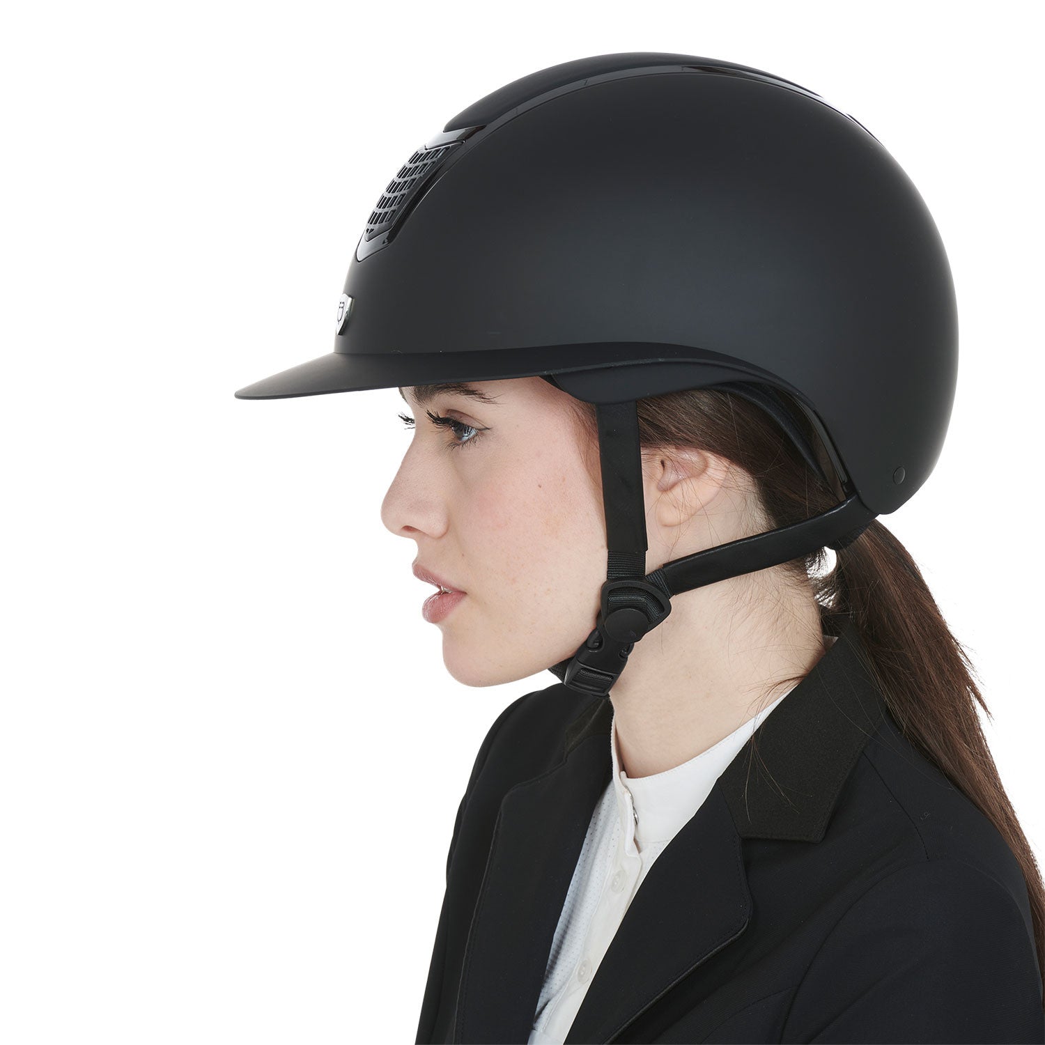 Gorra ultraligera de plástico opaco resistente con homologación EN 1384-2023 Equestro - Black/Black