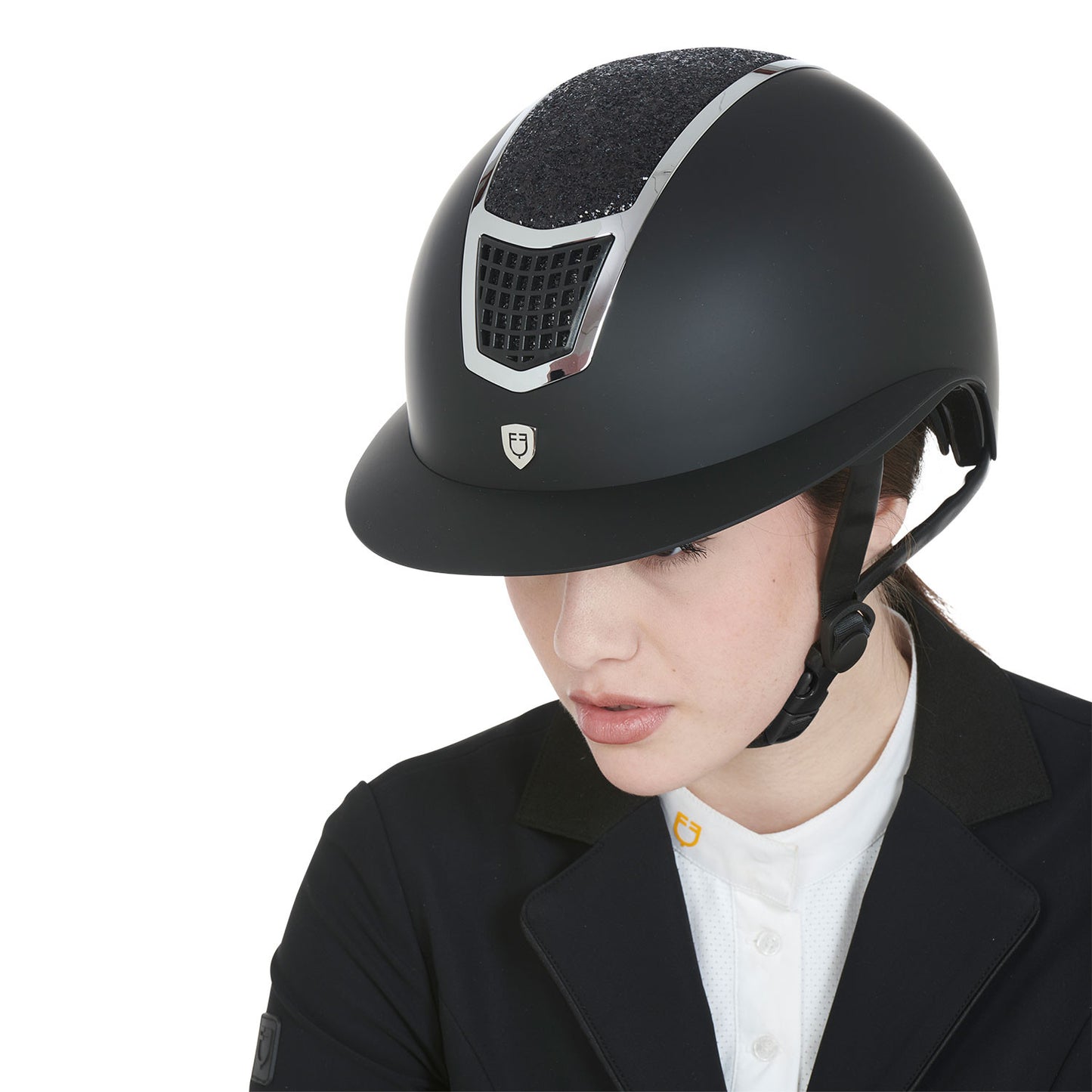 Casco con brillos y visera ancha homologación EN 1384-2023 Equestro - Black/Silver