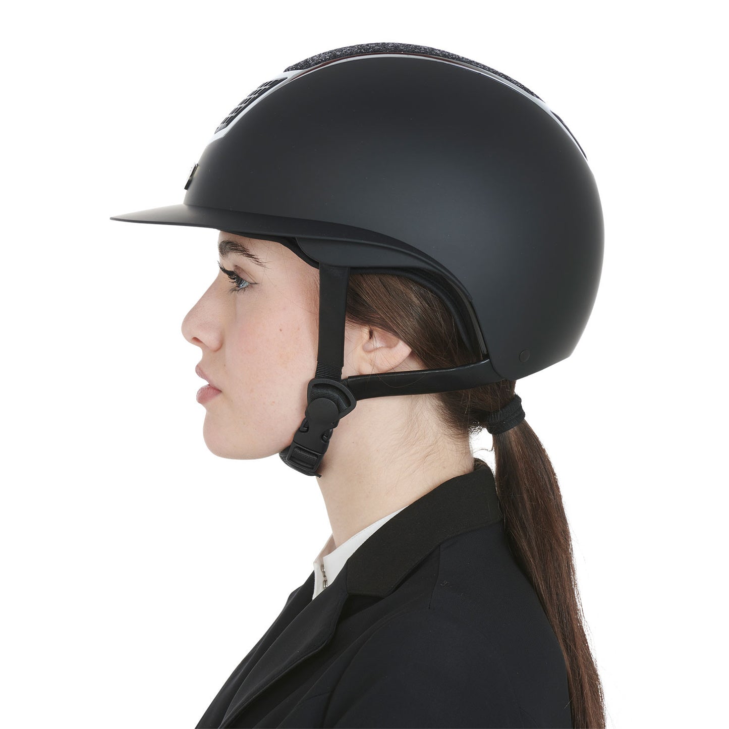 Casco con brillos y visera ancha homologación EN 1384-2023 Equestro - Black/Silver