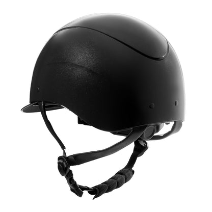 Casco brillante, correa de ecopiel, visera estrecha, homologación EN 1384-2023 Equestro - Black/Black Matt