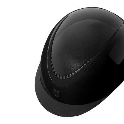 Casco brillante, correa de ecopiel, visera estrecha, homologación EN 1384-2023 Equestro - Black/Black Matt