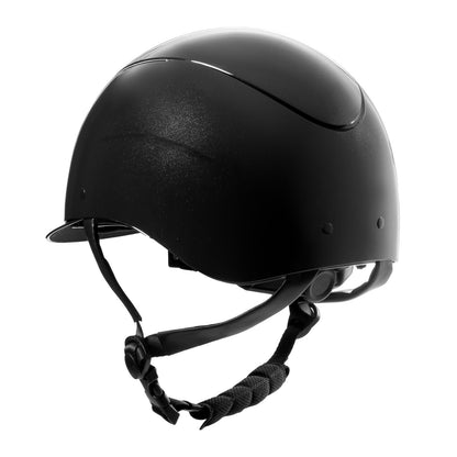 Casco brillante, correa de ecopiel, visera estrecha, homologación EN 1384-2023 Equestro - Black/Silver