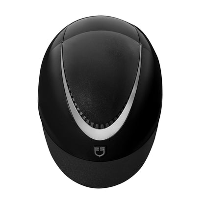 Casco brillante, correa de ecopiel, visera estrecha, homologación EN 1384-2023 Equestro - Black/Silver
