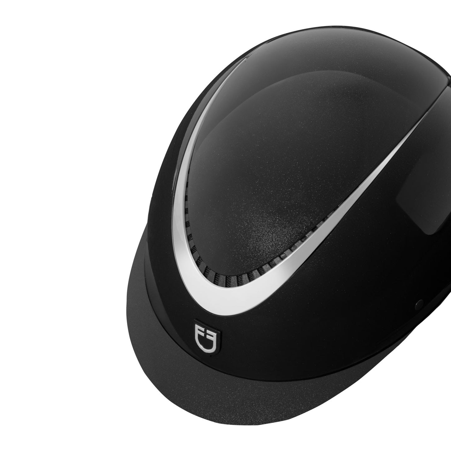 Casco brillante, correa de ecopiel, visera estrecha, homologación EN 1384-2023 Equestro - Black/Silver