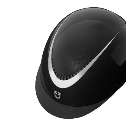 Casco brillante, correa de ecopiel, visera estrecha, homologación EN 1384-2023 Equestro - Black/Silver