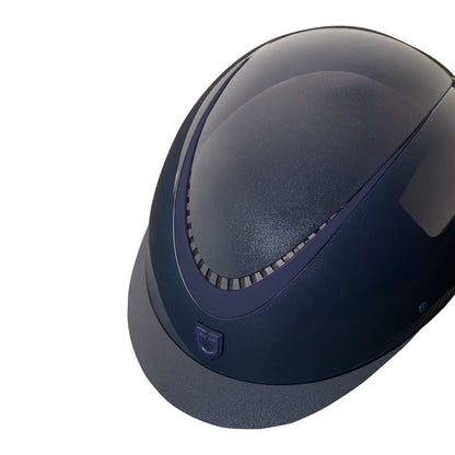 Casco brillante, correa de ecopiel, visera estrecha, homologación EN 1384-2023 Equestro - Navy/Navy Matt