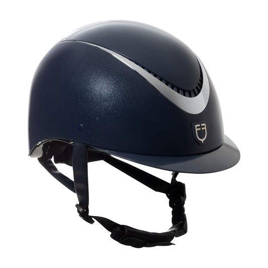 Casco brillante, correa de ecopiel, visera estrecha, homologación EN 1384-2023 Equestro