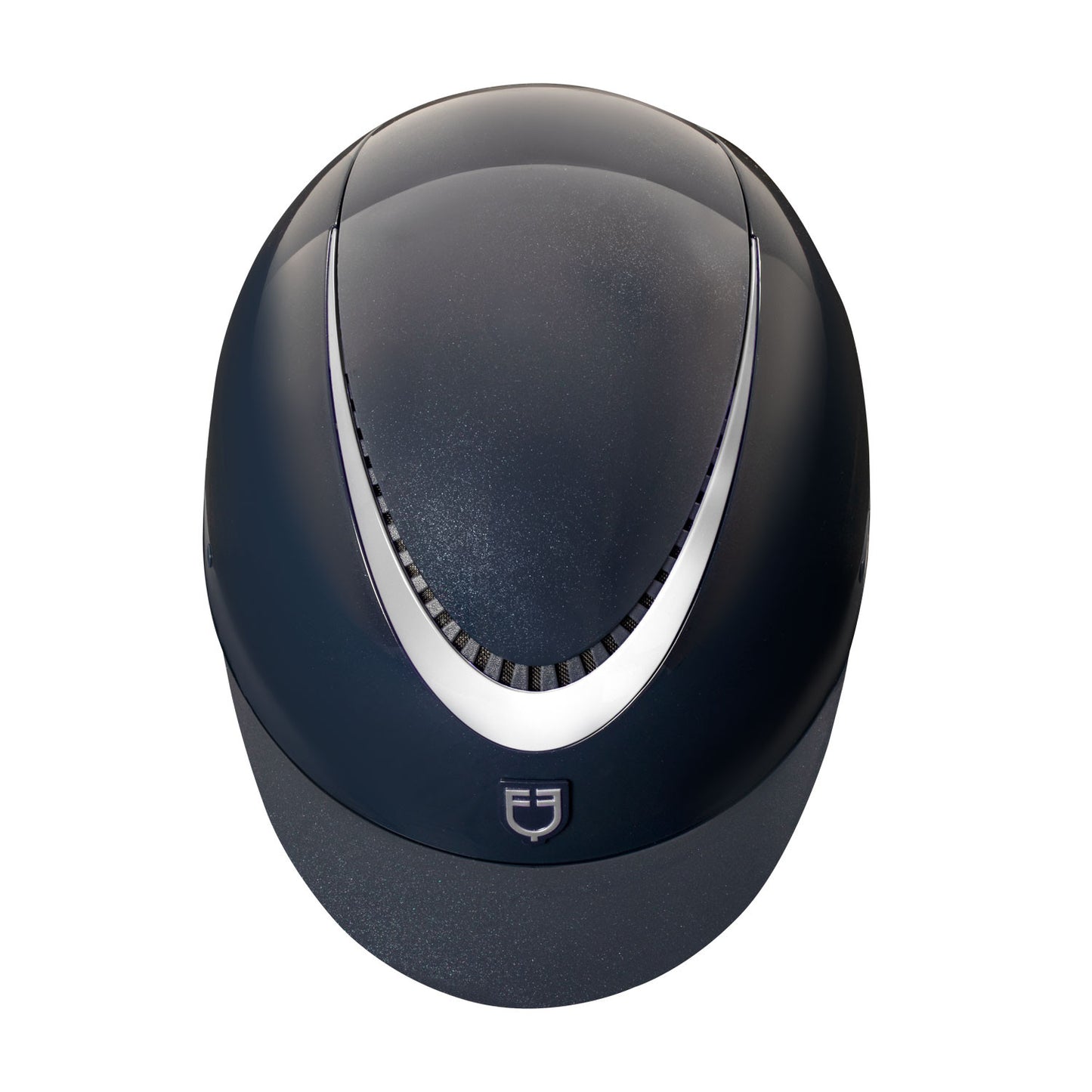 Casco brillante, correa de ecopiel, visera estrecha, homologación EN 1384-2023 Equestro - Navy/Silver