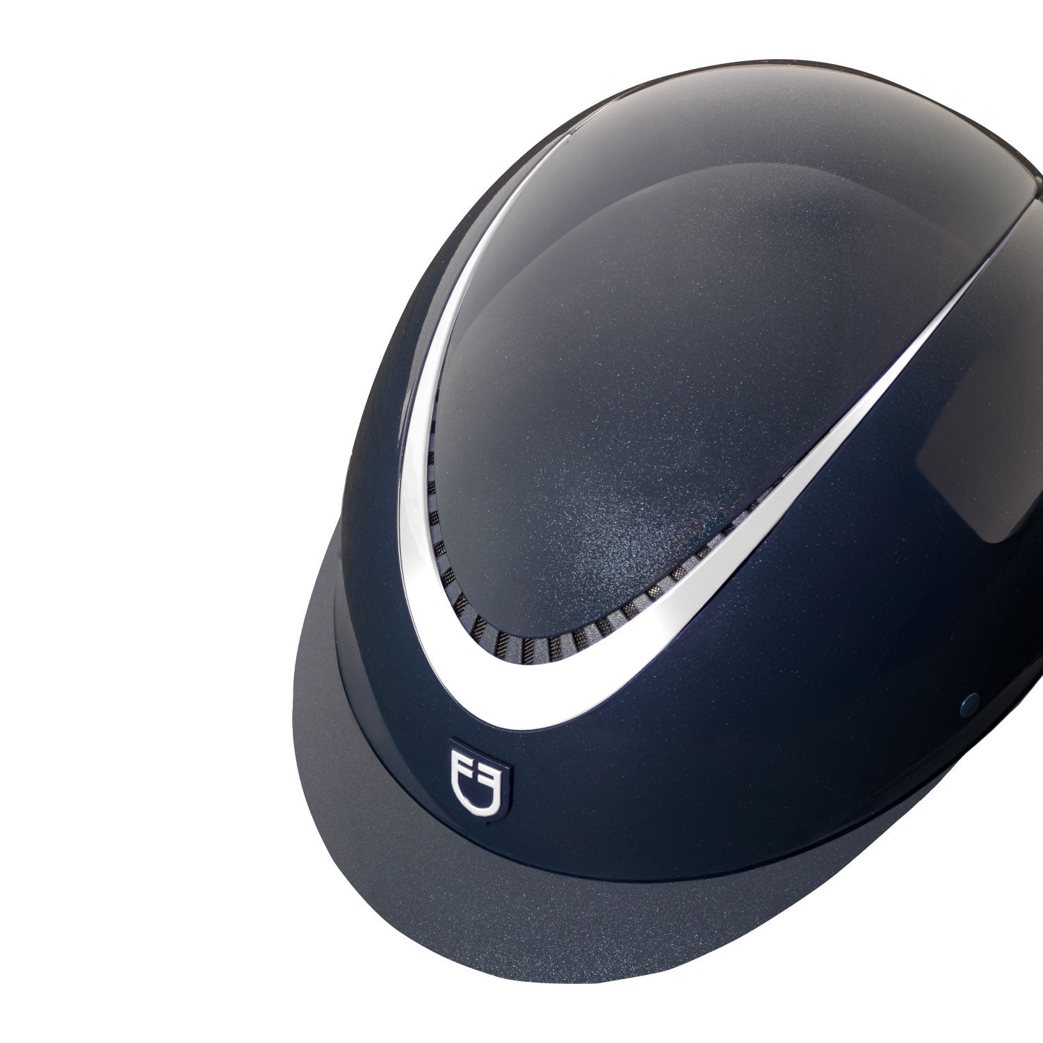 Casco brillante, correa de ecopiel, visera estrecha, homologación EN 1384-2023 Equestro - Navy/Silver