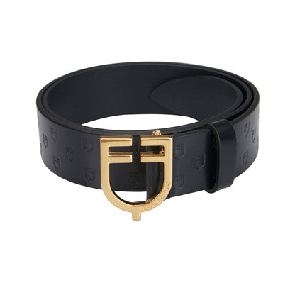 Cinturón de cuero con logo en la hebilla Equestro - Gold/Black