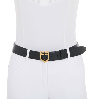 Cinturón de cuero con logo en la hebilla Equestro - Gold/Black