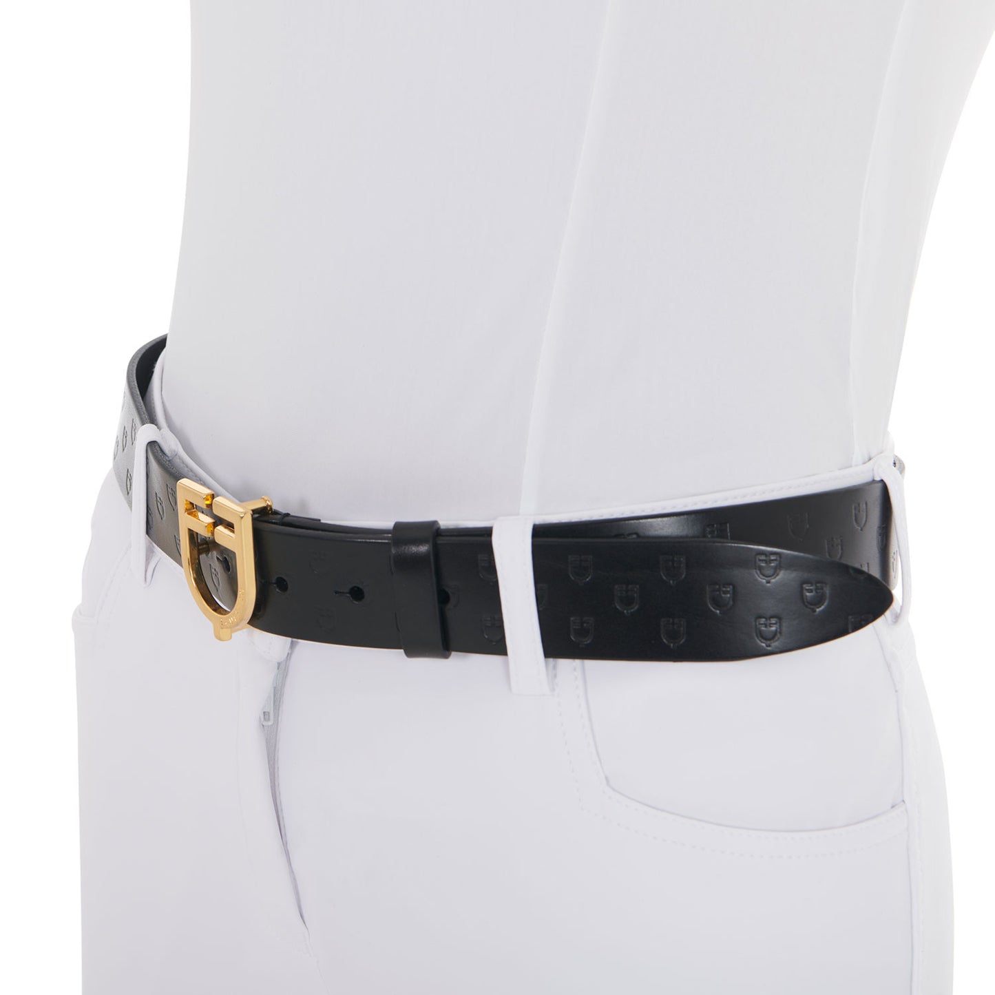 Cinturón de cuero con logo en la hebilla Equestro - Gold/Black