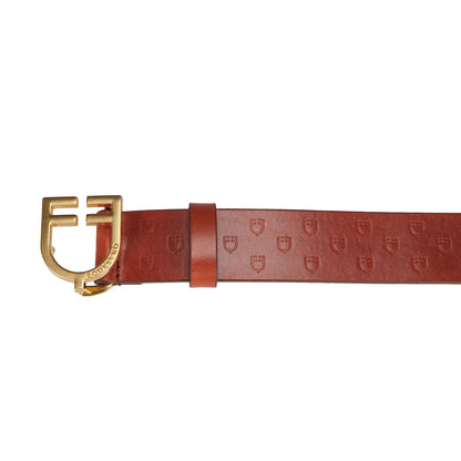 Cinturón de cuero con logo en la hebilla Equestro - Gold/Cognac