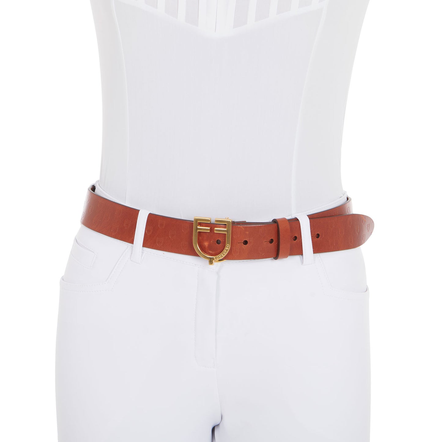 Cinturón de cuero con logo en la hebilla Equestro - Gold/Cognac