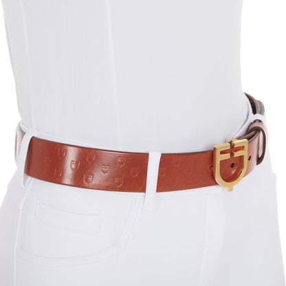 Cinturón de cuero con logo en la hebilla Equestro - Gold/Cognac