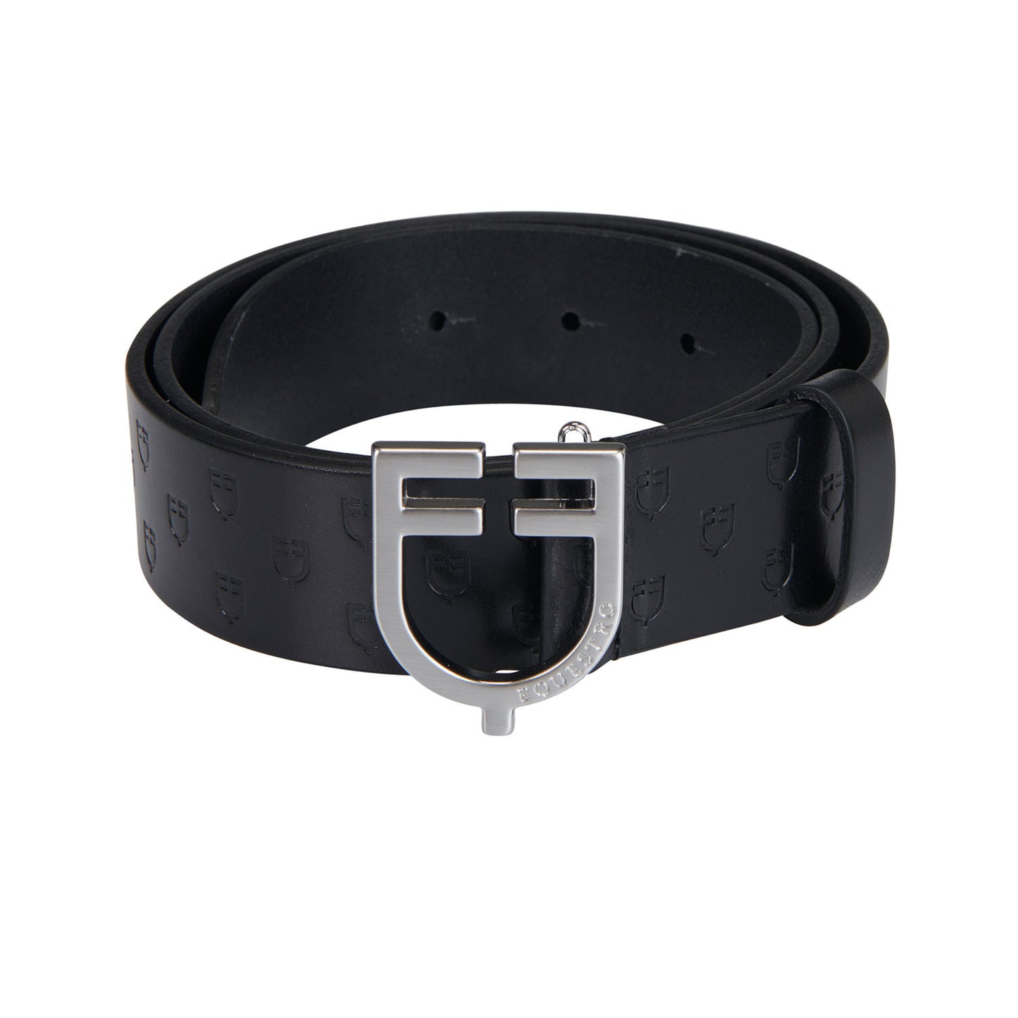 Cinturón de cuero con logo en la hebilla Equestro - Silver/Black