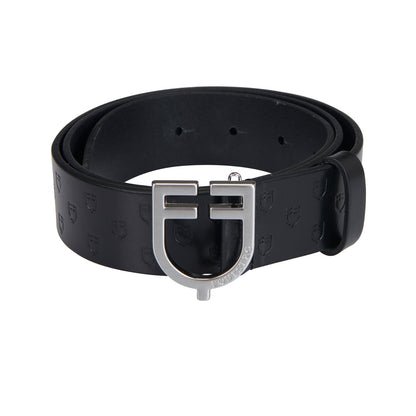 Cinturón de cuero con logo en la hebilla Equestro - Silver/Black