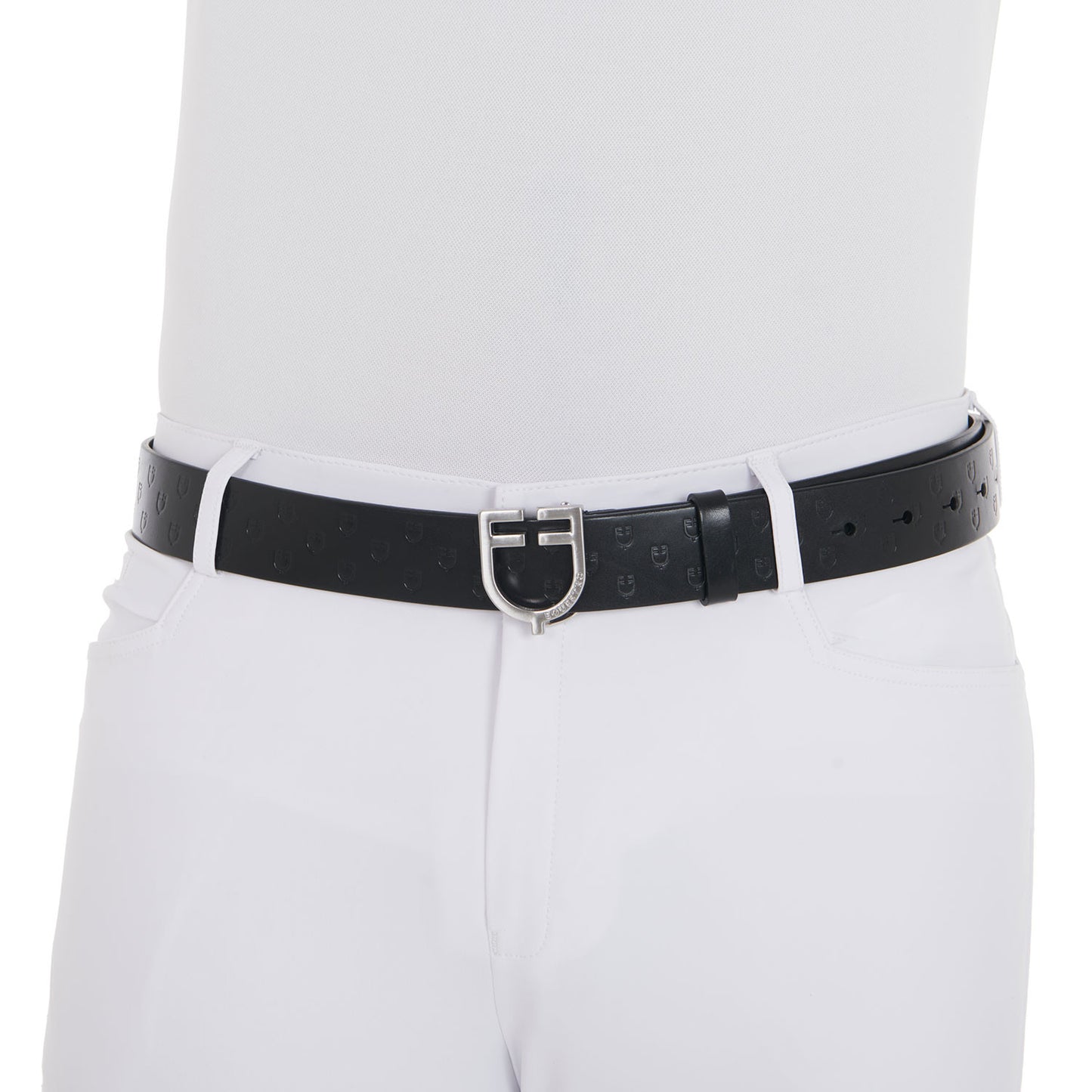 Cinturón de cuero con logo en la hebilla Equestro - Silver/Black