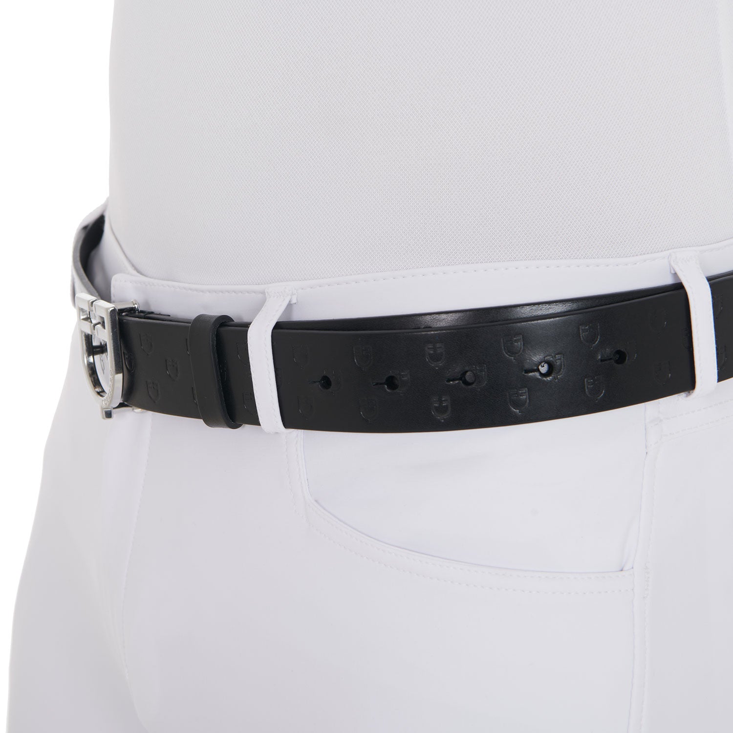 Cinturón de cuero con logo en la hebilla Equestro - Silver/Black