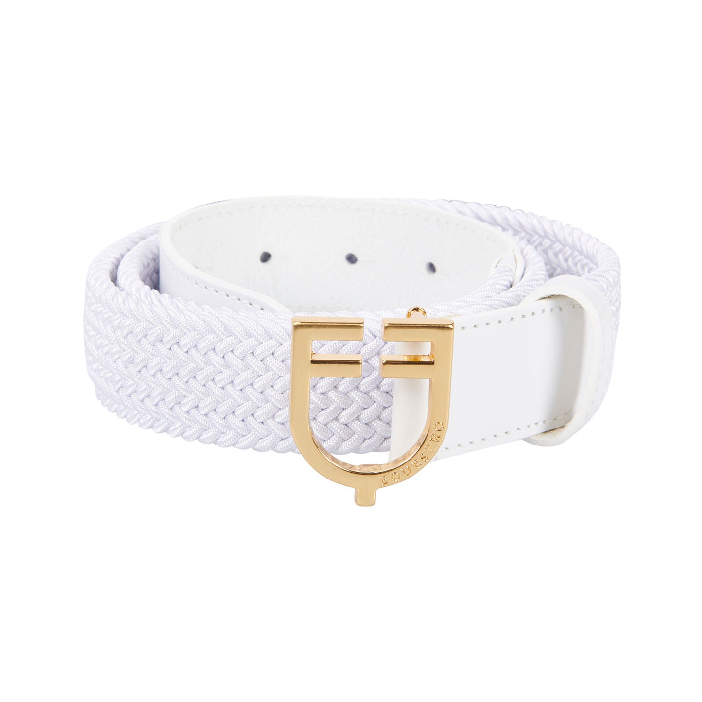 Cinturón de cuero con elástico y logo en la hebilla Equestro - Gold/White