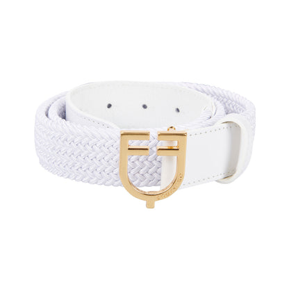 Cinturón de cuero con elástico y logo en la hebilla Equestro - Gold/White