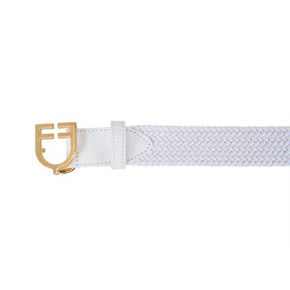 Cinturón de cuero con elástico y logo en la hebilla Equestro - Gold/White