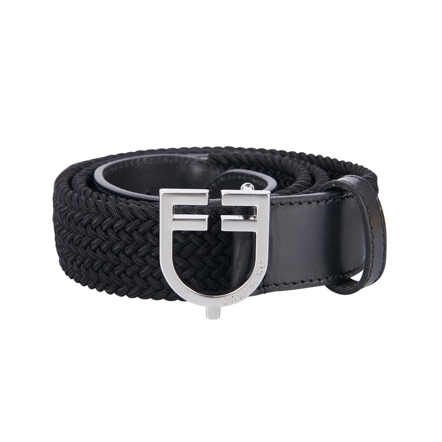 Cinturón de cuero con elástico y logo en la hebilla Equestro - Silver/Black
