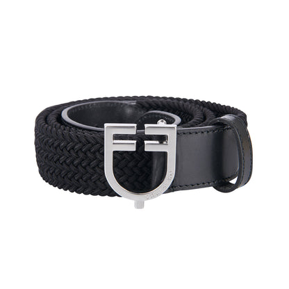 Cinturón de cuero con elástico y logo en la hebilla Equestro - Silver/Black