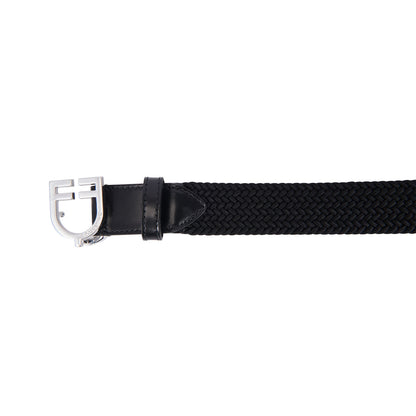 Cinturón de cuero con elástico y logo en la hebilla Equestro - Silver/Black