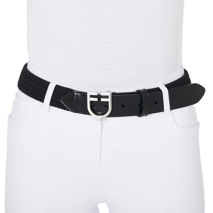 Cinturón de cuero con elástico y logo en la hebilla Equestro - Silver/Black