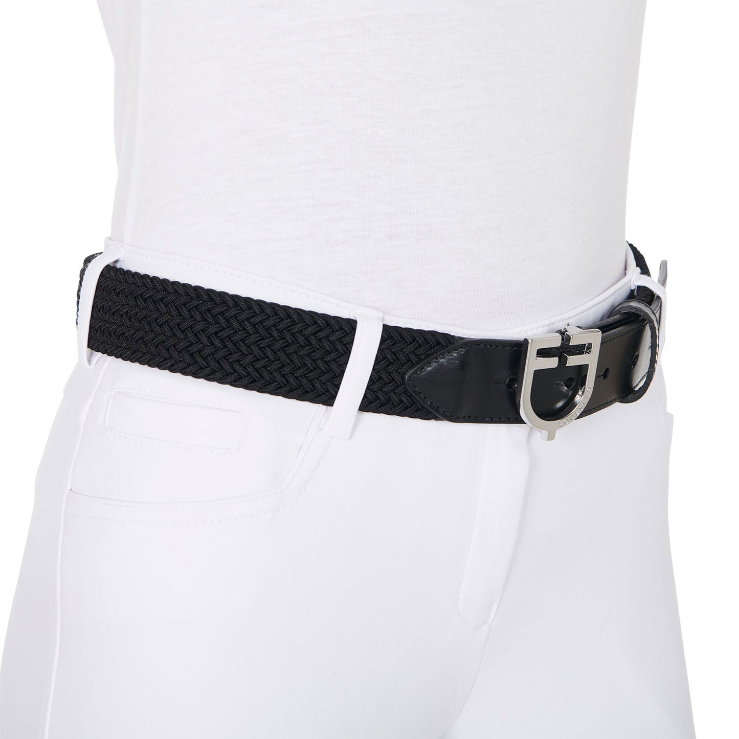 Cinturón de cuero con elástico y logo en la hebilla Equestro - Silver/Black