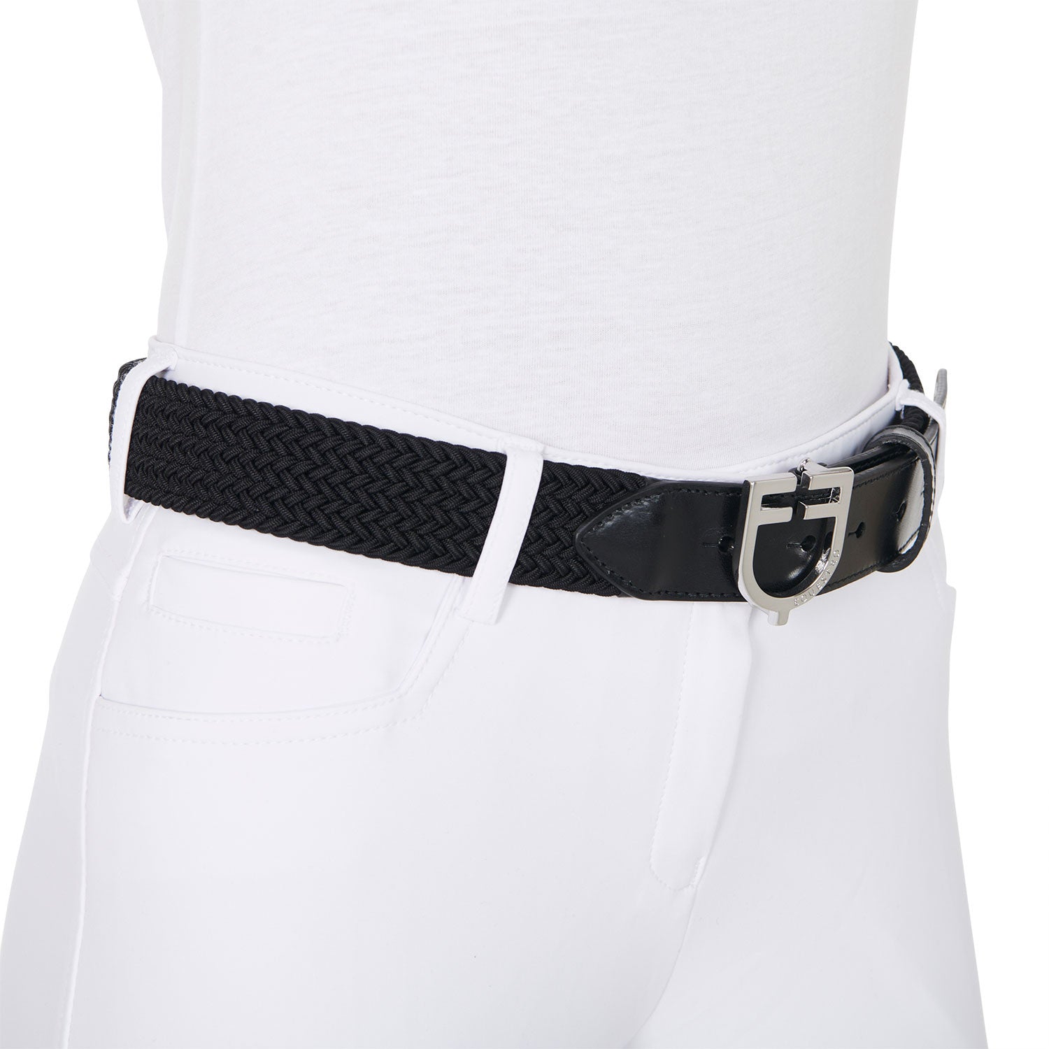 Cinturón de cuero con elástico y logo en la hebilla Equestro - Silver/Black