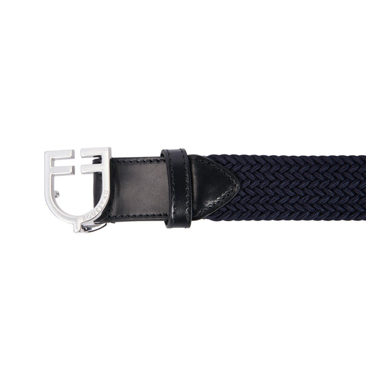 Cinturón de cuero con elástico y logo en la hebilla Equestro - Silver/Navy