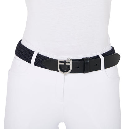 Cinturón de cuero con elástico y logo en la hebilla Equestro - Silver/Navy