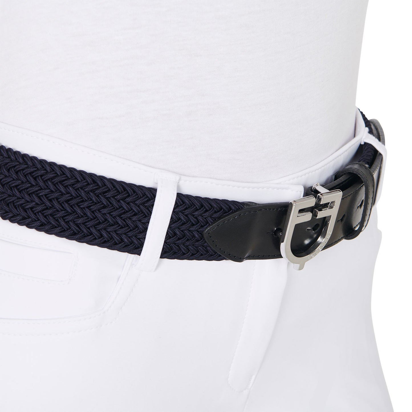Cinturón de cuero con elástico y logo en la hebilla Equestro - Silver/Navy