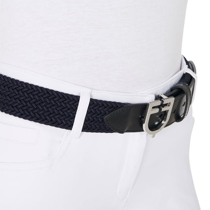 Cinturón de cuero con elástico y logo en la hebilla Equestro - Silver/Navy