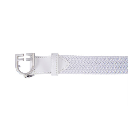 Cinturón de cuero con elástico y logo en la hebilla Equestro - Silver/White