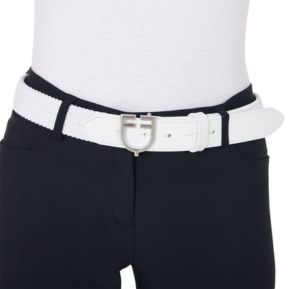 Cinturón de cuero con elástico y logo en la hebilla Equestro - Silver/White
