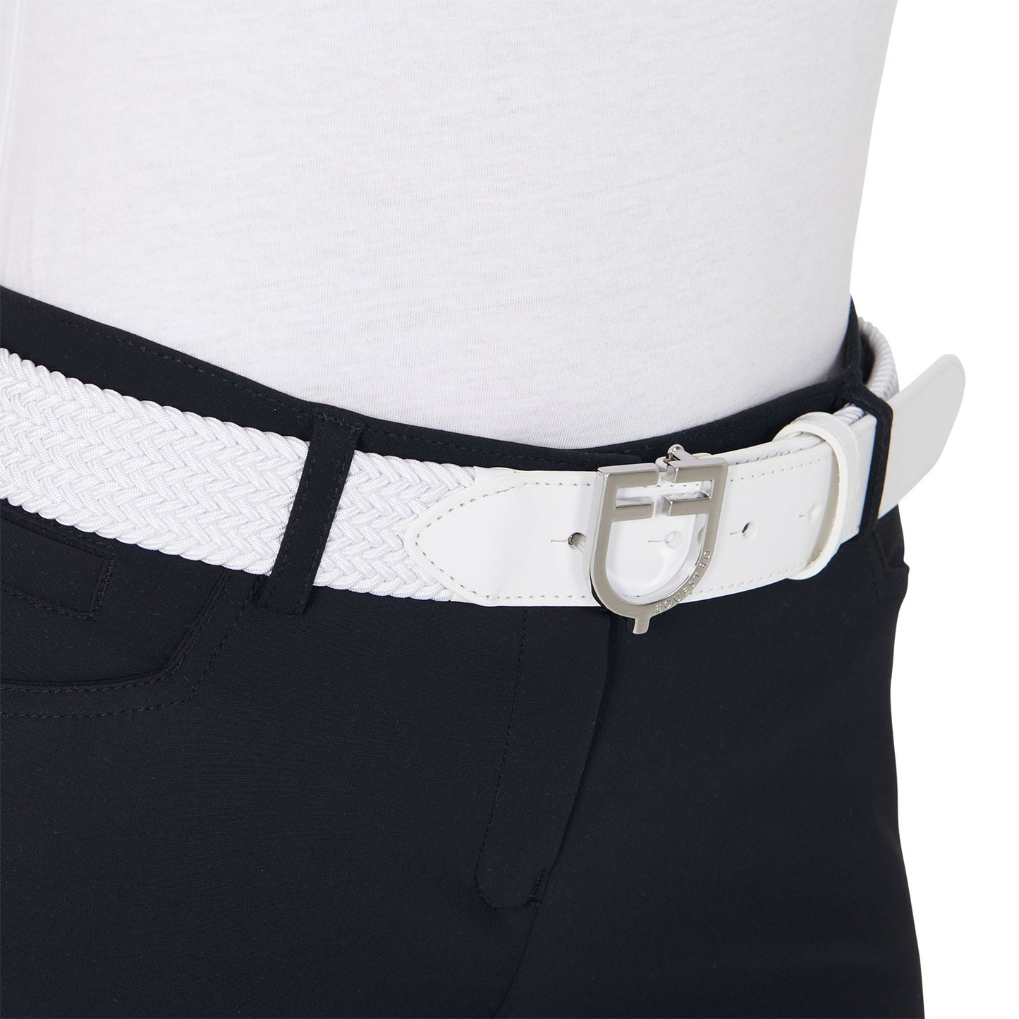 Cinturón de cuero con elástico y logo en la hebilla Equestro - Silver/White