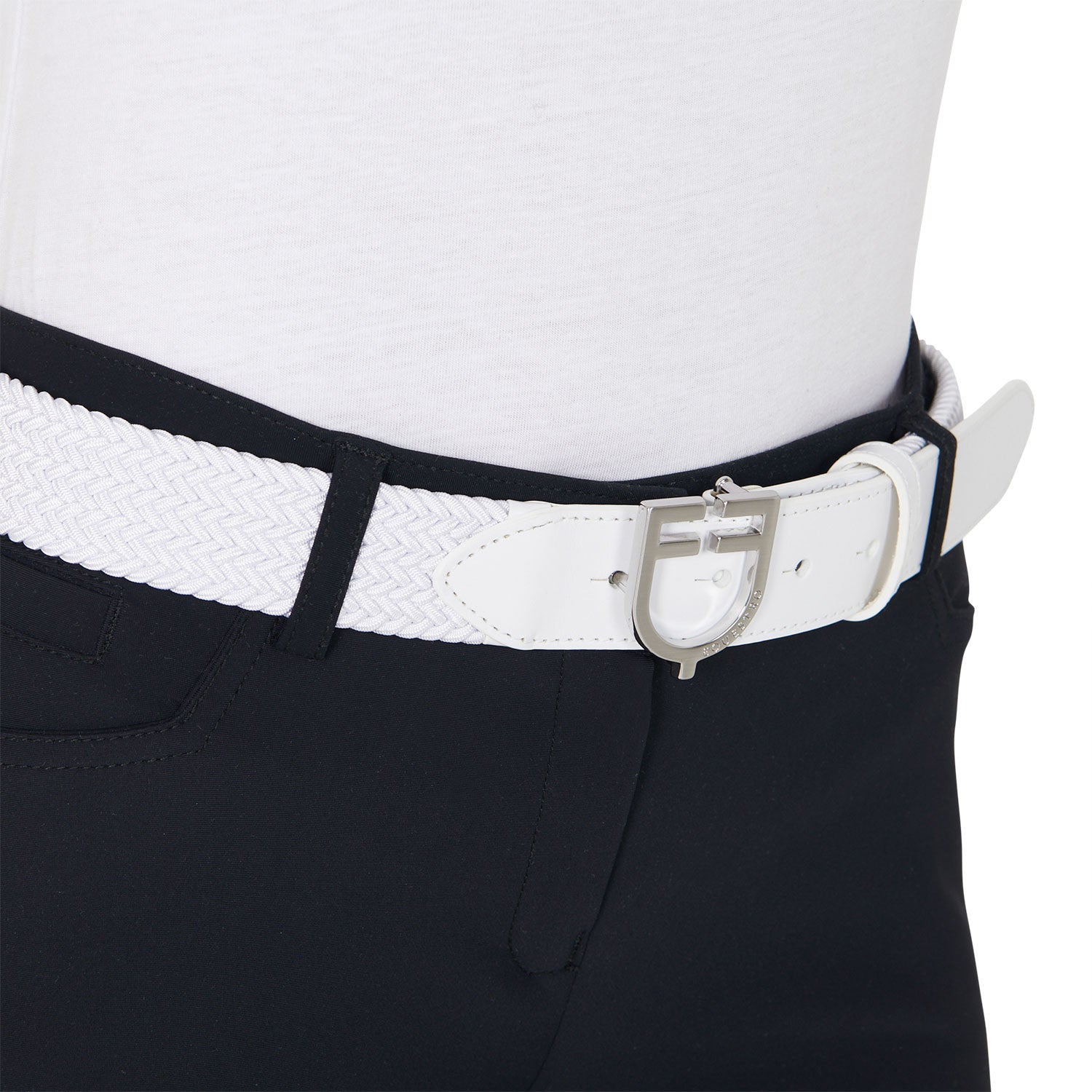 Cinturón de cuero con elástico y logo en la hebilla Equestro - Silver/White